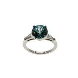 OMG! The Colour! - Art Deco Platinum Natural Blue Zircon & Baguette Diamond Ring (ADR276)