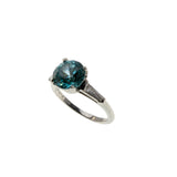 OMG! The Colour! - Art Deco Platinum Natural Blue Zircon & Baguette Diamond Ring (ADR276)