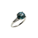 OMG! The Colour! - Art Deco Platinum Natural Blue Zircon & Baguette Diamond Ring (ADR276)