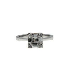 Artistry On Ice -  Vintage Art Deco Revival 18K White Gold Natural Baguette Diamond Ring (VR999)