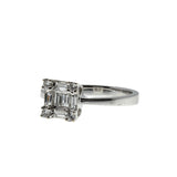 Artistry On Ice -  Vintage Art Deco Revival 18K White Gold Natural Baguette Diamond Ring (VR999)