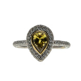 Morning Song - Vintage 18K White Gold Natural Pear-Shaped ' Fancy Canary Yellow Diamond' Cluster Ring (VR1002)