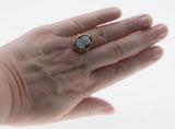 Portrait Of A Lady - Vintage 10K Gold Natural Black Sardonyx Agate Carved Cameo Ring (VR1004)