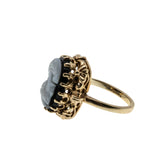 Portrait Of A Lady - Vintage 10K Gold Natural Black Sardonyx Agate Carved Cameo Ring (VR1004)