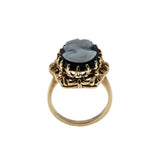 Portrait Of A Lady - Vintage 10K Gold Natural Black Sardonyx Agate Carved Cameo Ring (VR1004)