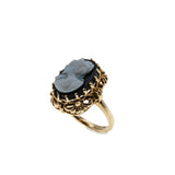 Portrait Of A Lady - Vintage 10K Gold Natural Black Sardonyx Agate Carved Cameo Ring (VR1004)