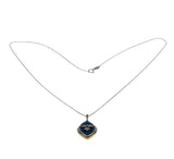 Belle Époque - Victorian 18K Gold Natural Rose Cut Diamond French Blue Enamel Pendant & 10K White Gold Chain (VICP121)