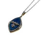 Belle Époque - Victorian 18K Gold Natural Rose Cut Diamond French Blue Enamel Pendant & 10K White Gold Chain (VICP121)