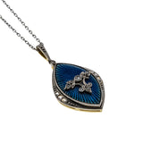 Belle Époque - Victorian 18K Gold Natural Rose Cut Diamond French Blue Enamel Pendant & 10K White Gold Chain (VICP121)