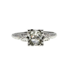 Antique Rose - Edwardian 14K White Gold Natural Rose Cut Diamond Engraved Engagement Ring (EDR076)