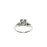 Antique Rose - Edwardian 14K White Gold Natural Rose Cut Diamond Engraved Engagement Ring (EDR076)