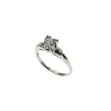 Antique Rose - Edwardian 14K White Gold Natural Rose Cut Diamond Engraved Engagement Ring (EDR076)