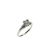 Antique Rose - Edwardian 14K White Gold Natural Rose Cut Diamond Engraved Engagement Ring (EDR076)