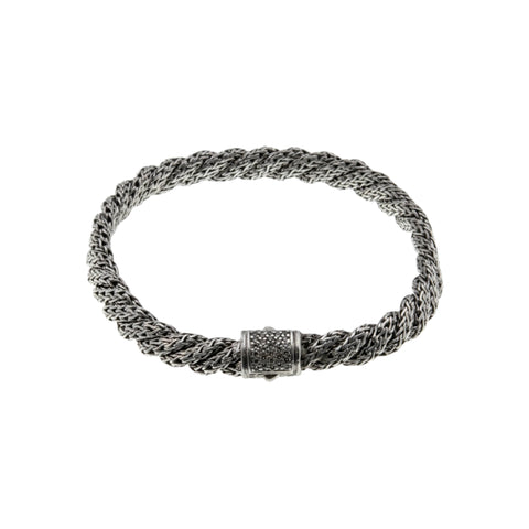 John Hardy - Estate Sterling Silver Natural Diamond Twisted Cable Icon Bracelet (EB033)