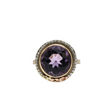 Naturalism - Art Deco 14k Yellow & Rose Gold Natural Amethyst & Seed Pearl 'Forget-Me-Knot' Open-Work Engraved Ring  (ADR279)