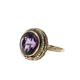 Naturalism - Art Deco 14k Yellow & Rose Gold Natural Amethyst & Seed Pearl 'Forget-Me-Knot' Open-Work Engraved Ring  (ADR279)