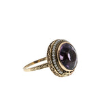 Naturalism - Art Deco 14k Yellow & Rose Gold Natural Amethyst & Seed Pearl 'Forget-Me-Knot' Open-Work Engraved Ring  (ADR279)