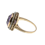 Naturalism - Art Deco 14k Yellow & Rose Gold Natural Amethyst & Seed Pearl 'Forget-Me-Knot' Open-Work Engraved Ring  (ADR279)