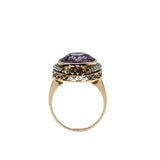 Naturalism - Art Deco 14k Yellow & Rose Gold Natural Amethyst & Seed Pearl 'Forget-Me-Knot' Open-Work Engraved Ring  (ADR279)