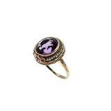 Naturalism - Art Deco 14k Yellow & Rose Gold Natural Amethyst & Seed Pearl 'Forget-Me-Knot' Open-Work Engraved Ring  (ADR279)