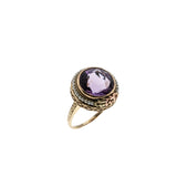 Naturalism - Art Deco 14k Yellow & Rose Gold Natural Amethyst & Seed Pearl 'Forget-Me-Knot' Open-Work Engraved Ring  (ADR279)