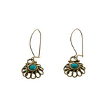 Victorian Revival - Vintage Gold Plated Turquoise Open-Work Filigree Dangly Earrings (VE434)