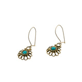 Victorian Revival - Vintage Gold Plated Turquoise Open-Work Filigree Dangly Earrings (VE434)