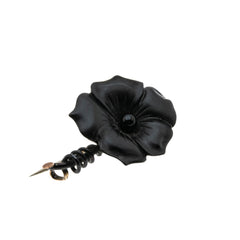 Forget-Me Knot - Victorian Rolled Rose Gold Carved Black Whitby Jet Flower Brooch (VICBR037)