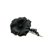 Forget-Me Knot - Victorian Rolled Rose Gold Carved Black Whitby Jet Flower Mourning Brooch (VICBR037)