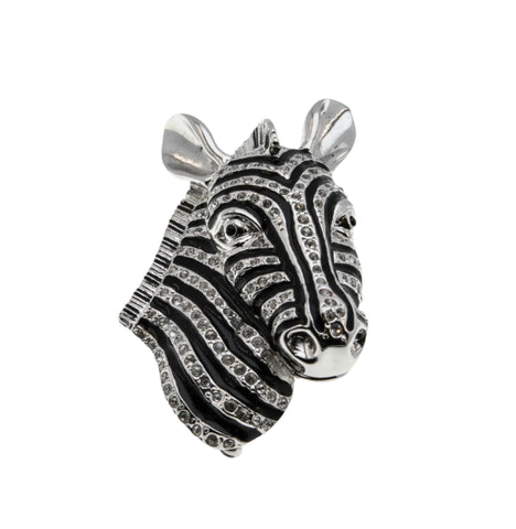 Stripes - Vintage Signed 'BUTLER' Silver Austrian Swarovski Crystal Rhinestone Black Enamel Zebra Brooch (VBR272)