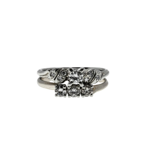 Sweet Proposal - Vintage 18K/14K White Gold Natural Diamond Wedding Ring Set (VR1007)
