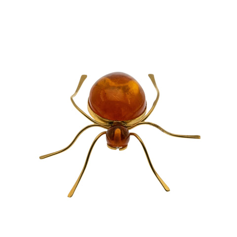 Itsy Bitsy Spider - Vintage Retro Gold Plated Natural Amber Spider Brooch (VBR273)