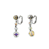 Vintage Sparklers - Vintage Rhodium Plated Aurora Borealis Crystal Dangly Clip-On Earrings (VE436)