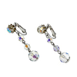 Vintage Sparklers - Vintage Rhodium Plated Aurora Borealis Crystal Dangly Clip-On Earrings (VE436)