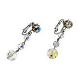 Vintage Sparklers - Vintage Rhodium Plated Aurora Borealis Crystal Dangly Clip-On Earrings (VE436)