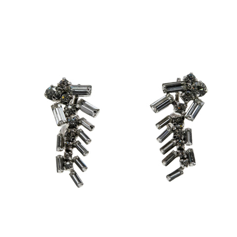 Sparkling Cascades - Vintage Signed 'JAY FLEX' Rhodium, Sterling Silver Austrian Swarovski Crystal Screw-Back Earrings (VE438)