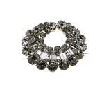 Sparkling Crescent Moon - Vintage Silver Tone Metal Crystal Rhinestone Brooch (VBR276)
