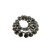 Sparkling Crescent Moon - Vintage Silver Tone Metal Crystal Rhinestone Brooch (VBR276)