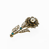 Delicate Flower - Vintage Gold Plated Jewelled Filigree Flower Brooch (VBR277)