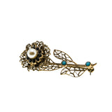 Delicate Flower - Vintage Gold Plated Jewelled Filigree Flower Brooch (VBR277)