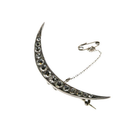 Shimmering Moon - Victorian English Sterling Silver Paste Crescent Moon Brooch (VICBR038)