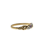 Turn Of The Century - Estate English 9K Gold Natural Ruby & Diamond Scroll Ring (ER376)
