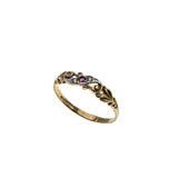 Turn Of The Century - Estate English 9K Gold Natural Ruby & Diamond Scroll Ring (ER376)