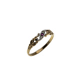 Turn Of The Century - Estate English 9K Gold Natural Ruby & Diamond Scroll Ring (ER376)