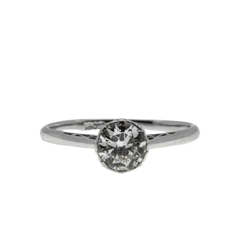 Timeless - Art Deco English 18K White Gold & Platinum Natural 'Old European Cut' Diamond Solitaire Engagement Ring (ADR282)