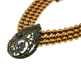 Peacocks Pride - Vintage Signed 'Heidi Daus' Bronze Toned Metal Austrian Swarovski Crystal  Rhinestone  & Faux Pearl Necklace (VN204)