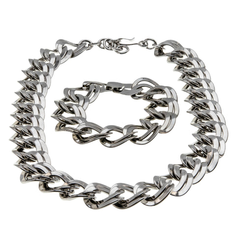 Jewelry Art - Vintage Signed 'Monet' Rhodium Plate Fancy Link Necklace & Bracelet Set (VN208)