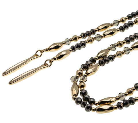 Two Tone - Vintage Gold Plate & Marcasite Crystal Beaded Lariat Necklace (VN209)
