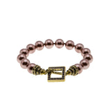 Tantalizing - Vintage Signed 'Heidi Daus' Bronzed Metal Pearl & Austrian Swarovski Crystal Rhinestone Toggle Bracelet (VB119)