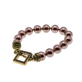 Tantalizing - Vintage Signed 'Heidi Daus' Bronzed Metal Pearl & Austrian Swarovski Crystal Rhinestone Toggle Bracelet (VB119)
